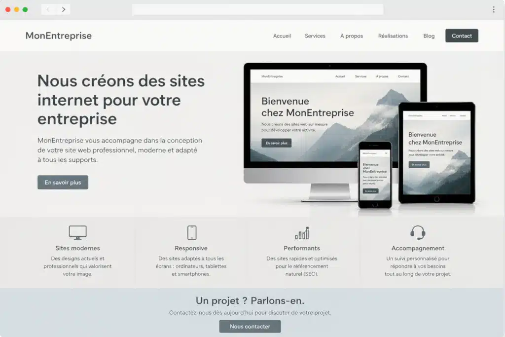Version initiale d’un site au message générique et à l’appel à l’action peu engageant