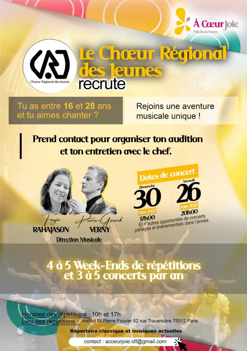 Affiche de recrutement du Chœur Régional de Jeunes du Pôle Île-de-France.