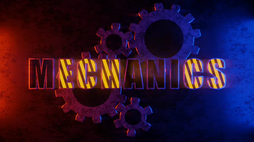 Aperçu de l'animation Mechanics composée d'engrenages et d'une typographie mécanique.