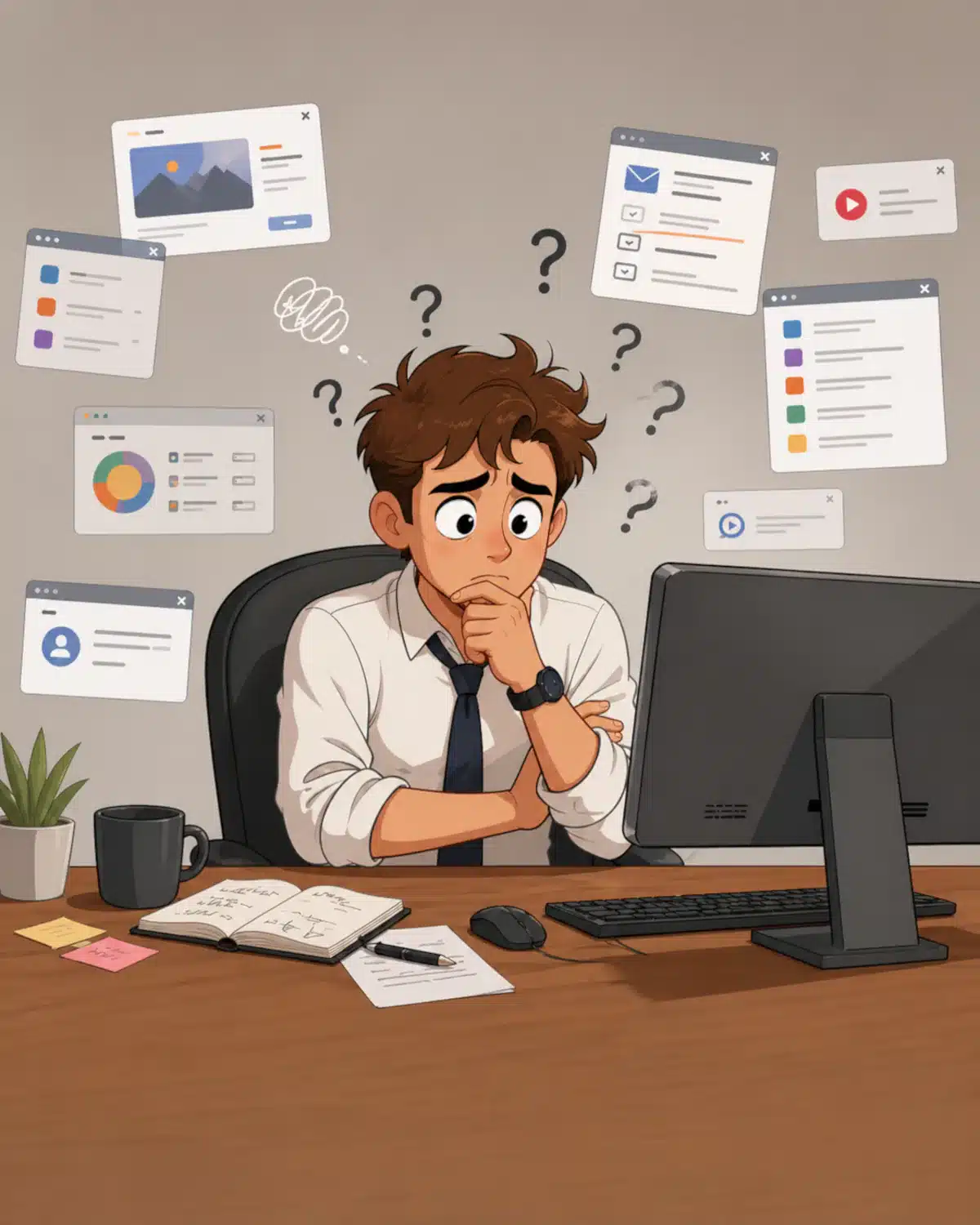 Utilisateur perdu face à un site web complexe avec trop d'informations et sans hiérarchie claire
